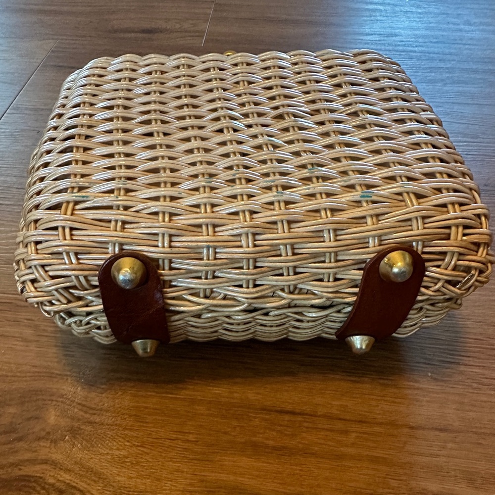 Woven Mini Handbag in Natural Rattan with Gold Hardware - Picture 4 of 13